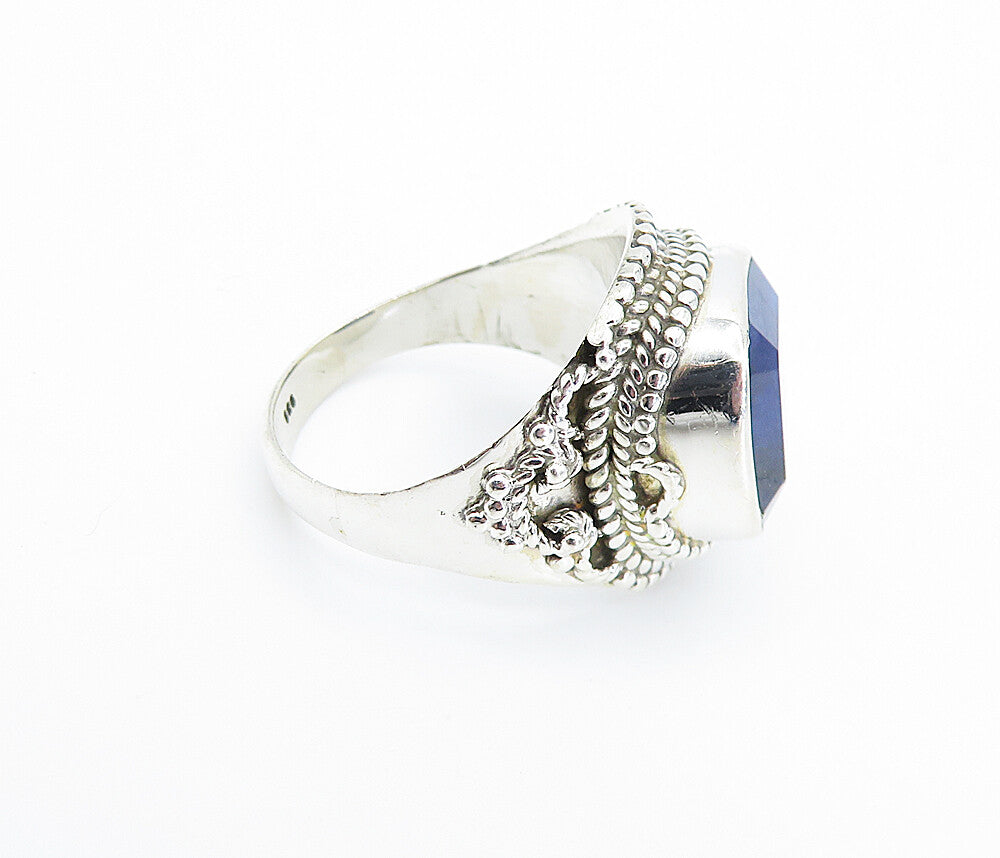 925 Sterling Silver  Sapphire Shiny Rope Twist Cocktail Ring Sz 8  RG7895