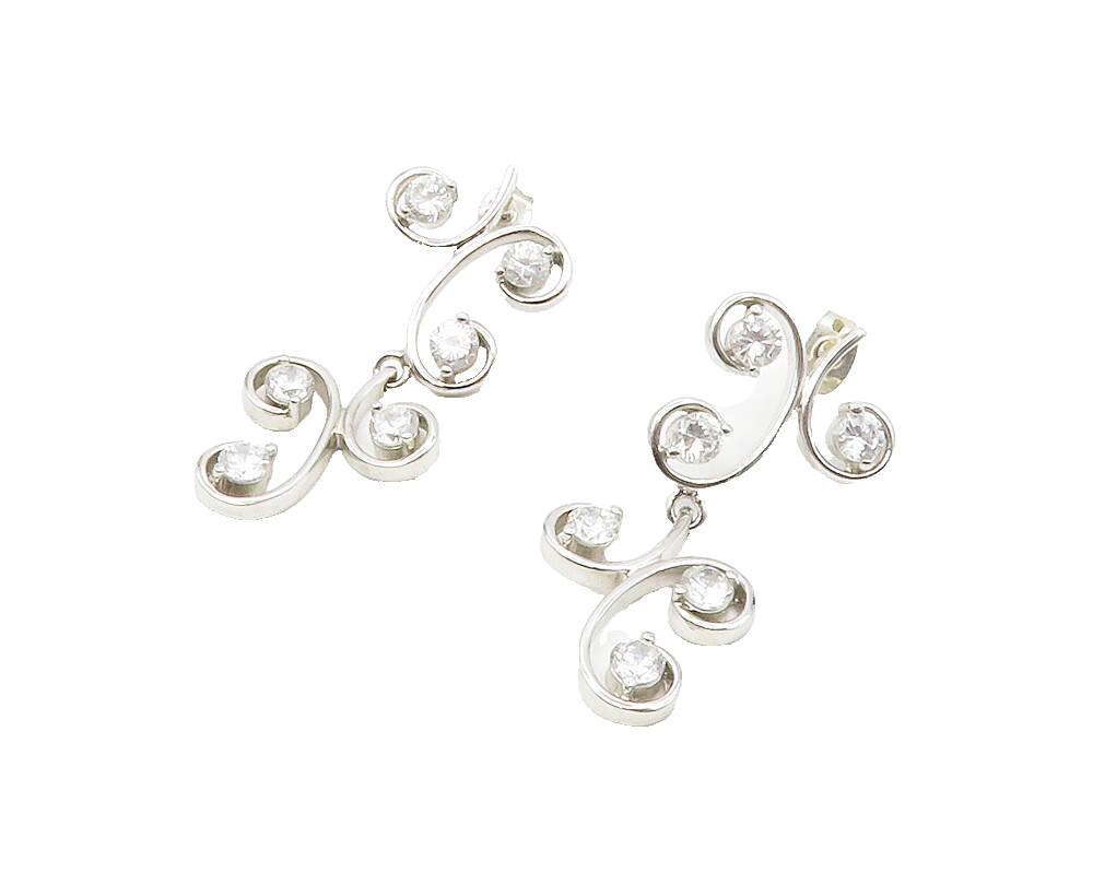 925 Sterling Silver  Sparkling Cubic Zirconia Swirl Dangle Earrings  EG7101
