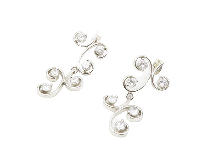 925 Sterling Silver  Sparkling Cubic Zirconia Swirl Dangle Earrings  EG7101