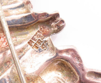 925 Sterling Silver Vintage Brooch Pin MEXICO Carved Happy Skiing Pig  BP10799
