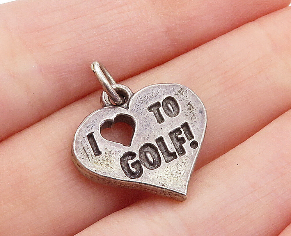 925 Sterling Silver  Vintage Oxidized I Love To Golf Stamped Pendant  PT4928