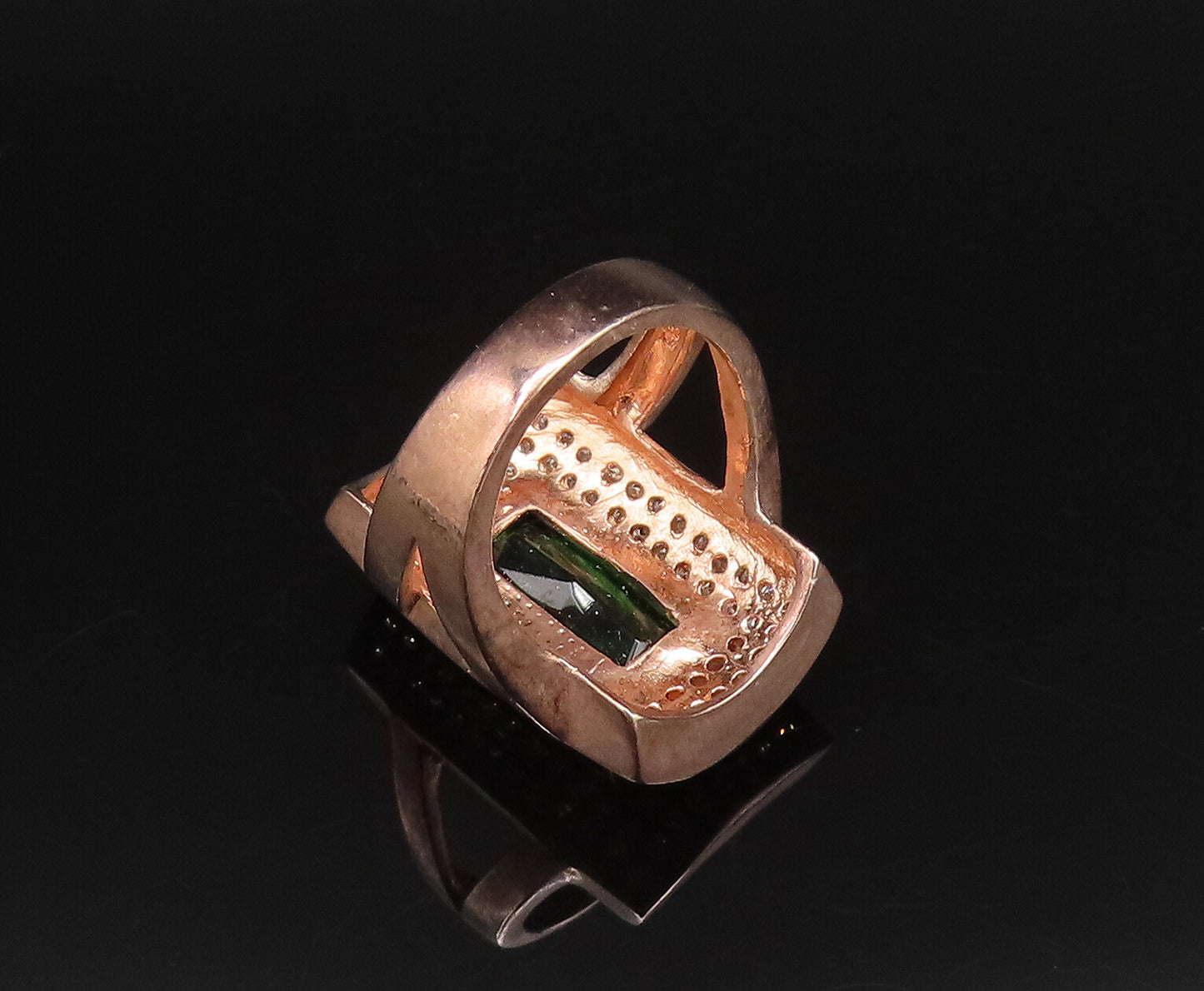 925 Silver  Vintage Rose Plated Emerald & Topaz Statement Ring Sz 8  RG25849