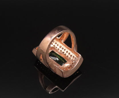 925 Silver  Vintage Rose Plated Emerald & Topaz Statement Ring Sz 8  RG25849