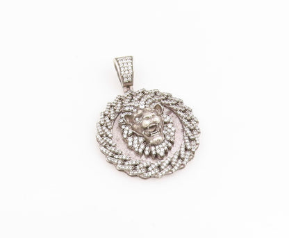 925 Sterling Silver Vintage Pendant CZ Roaring Lion Head Medallion  PT25638