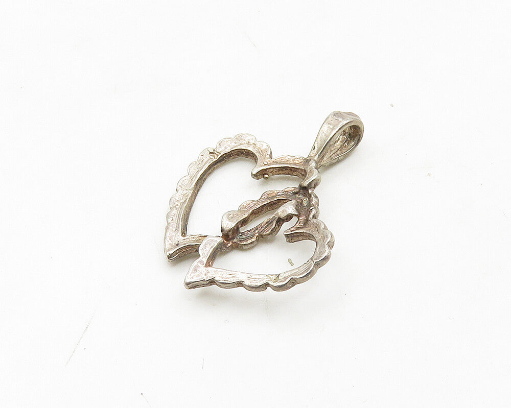 925 Sterling Silver  Vintage Shiny Diamond Cut Love Hearts Pendant  PT15219