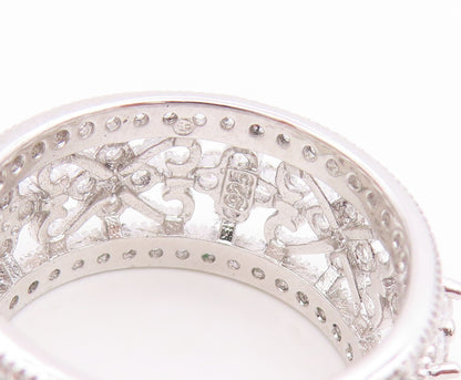 925 Sterling Silver Vintage Ring CZ Floral Openwork Eternity Band  Sz 8  RG35194