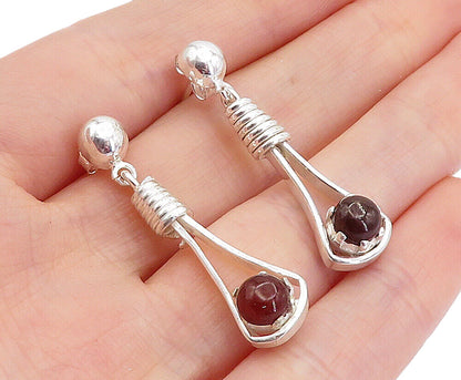 925 Sterling Silver  Cabochon Cut Carnelian Wrapped Dangle Earrings  EG2557