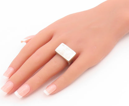 925 Sterling Silver Vintage Ring Bold Geometric Rectangle Signet Sz 7.5 RG36008