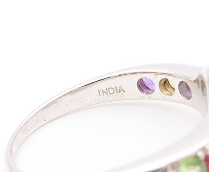 925 Sterling Silver Vintage Ring Modernist Pearl & Gemstone  SZ 8  RG32145
