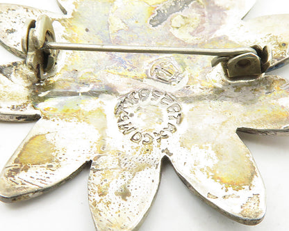 MEXICO 925 Silver  Vintage Abalone Shell & Turquoise Flower Brooch Pin  BP7119