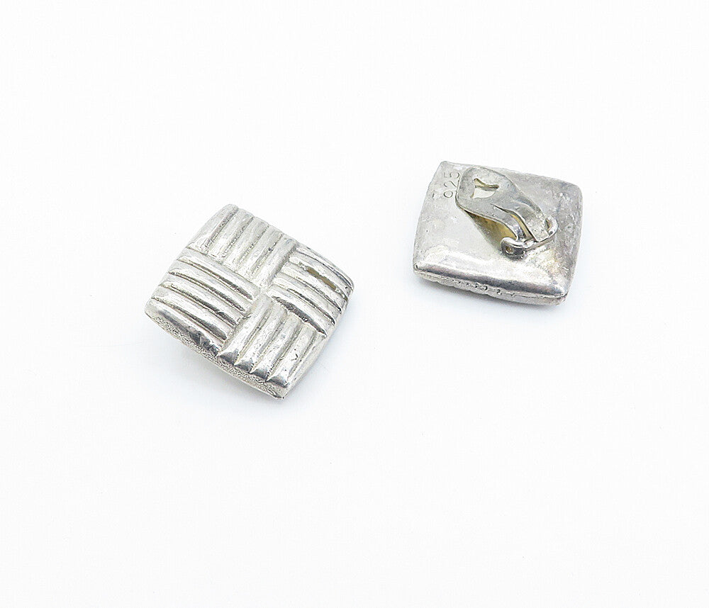 925 Sterling Silver  Vintage Basket Weave Square Non Pierce Earrings  EG2059