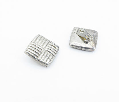 925 Sterling Silver  Vintage Basket Weave Square Non Pierce Earrings  EG2059
