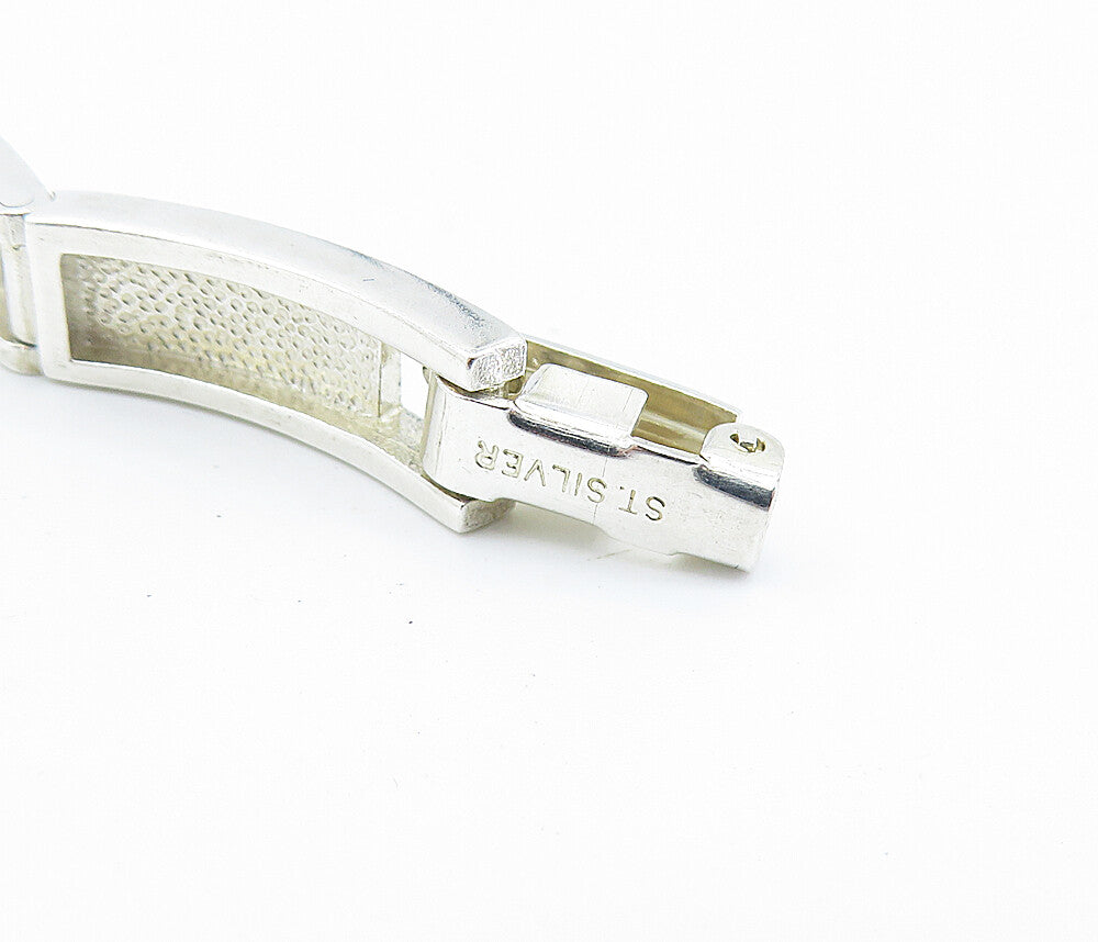 925 Sterling Silver  Cubic Zirconia Square Cutout Bar Chain Bracelet  BT3171