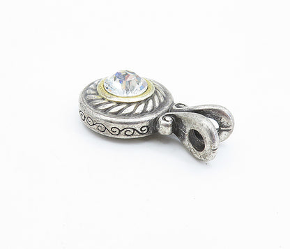 925 Sterling Silver  Vintage Cubic Zirconia 2 Tone Twist Drop Pendant  PT2989