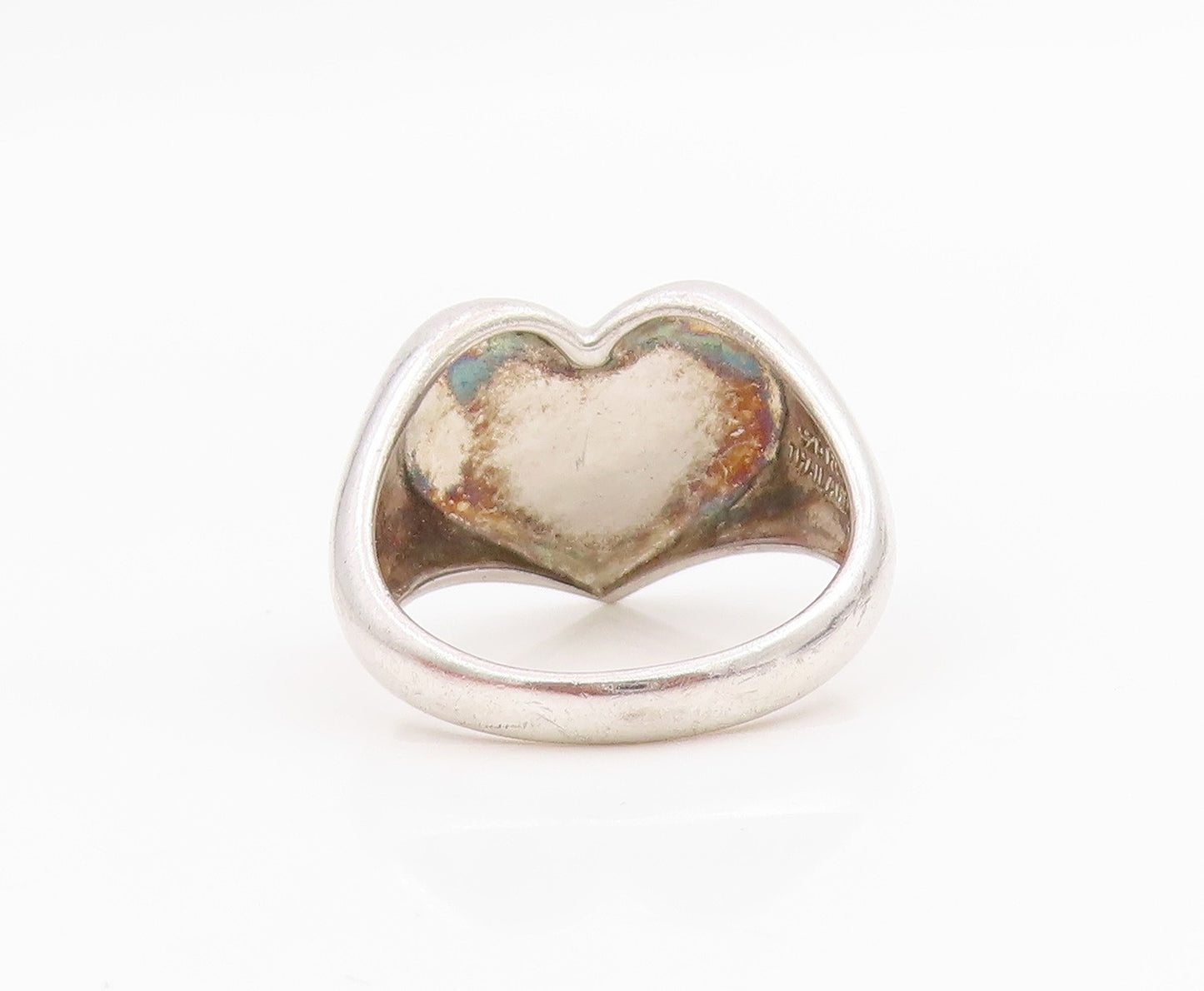925 Sterling Silver Vintage Ring Modernist Solid Love Heart Band  Sz 7  RG34204