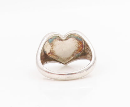 925 Sterling Silver Vintage Ring Modernist Solid Love Heart Band  Sz 7  RG34204
