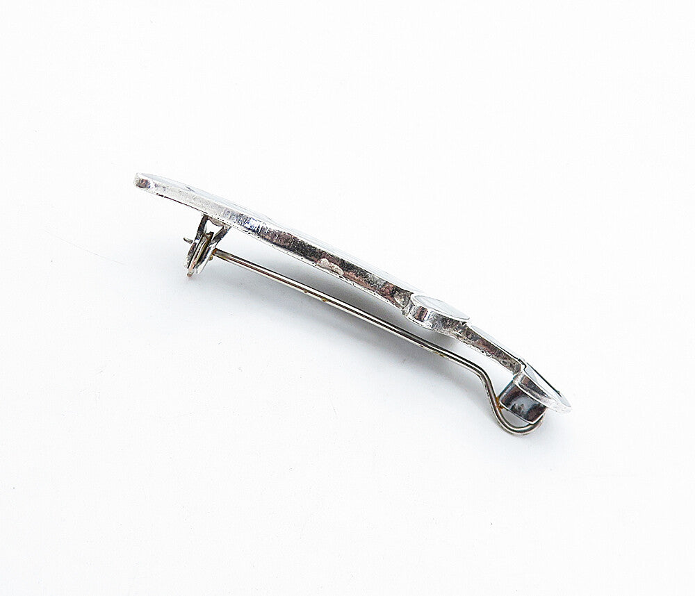 925 Sterling Silver  Vintage Mother Of Pearl Mosaic Dagger Brooch Pin  BP1648