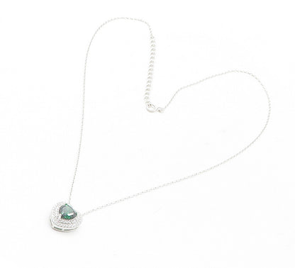 925 Sterling Silver  Green & White Topaz Love Heart Chain Necklace  NE2056