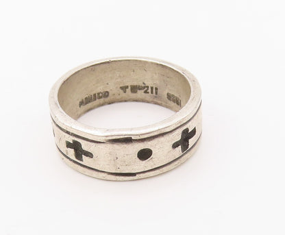 925 Sterling Silver Vintage Ring MEXICO Solid Etched + And O  Sz 12  RG31054
