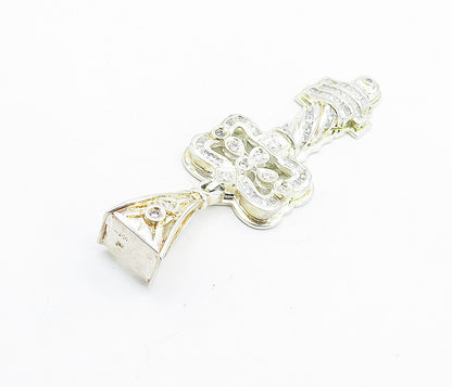 925 Sterling Silver  Vintage Cubic Zirconia Shiny Key Motif Pendant  PT4831