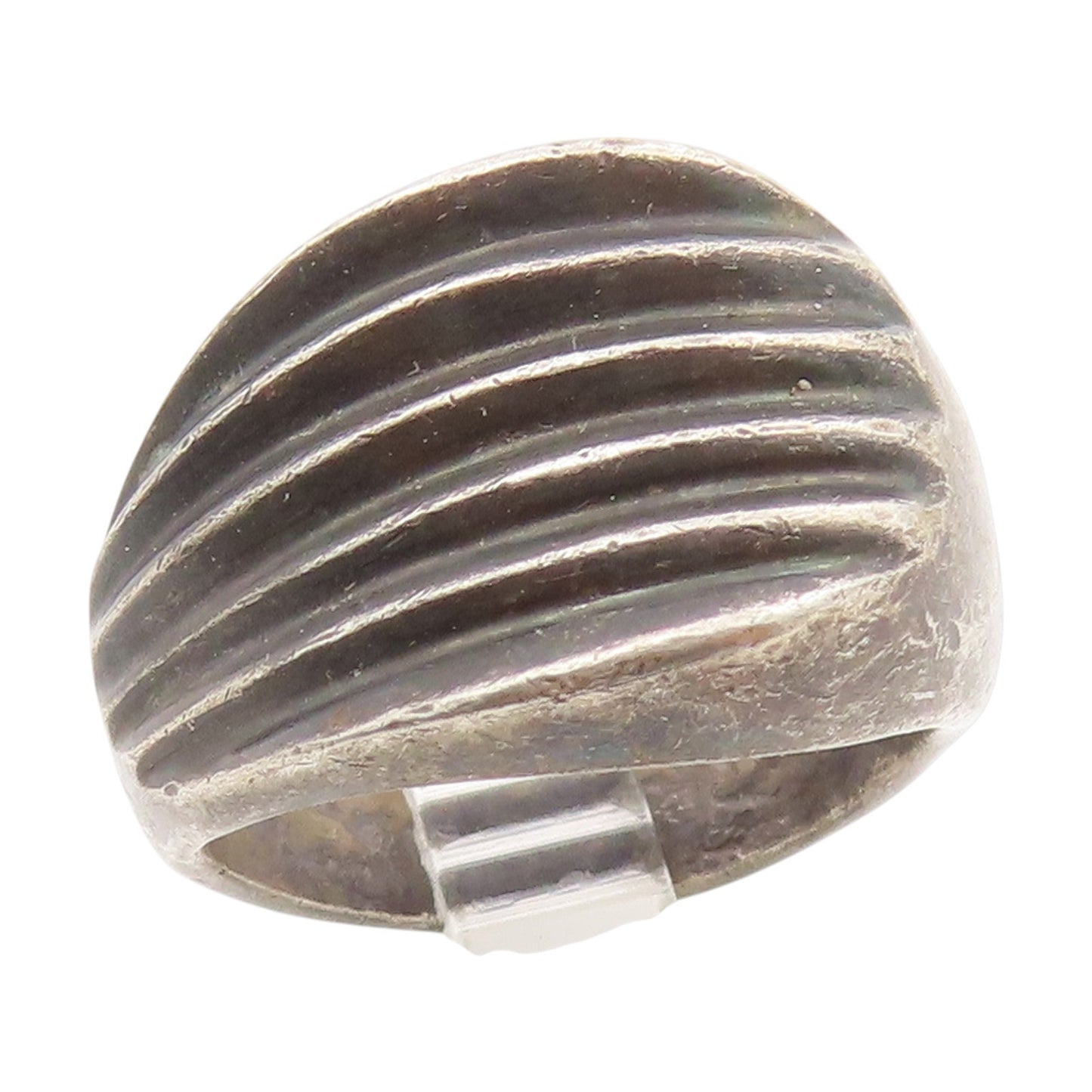 925 Sterling Silver Vintage Ring MEXICO Dark Tone Solid Ribbed Dome Sz 8 RG34646