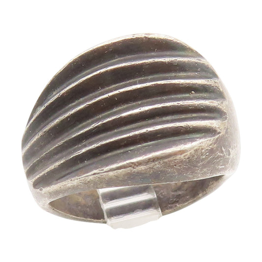 925 Sterling Silver Vintage Ring MEXICO Dark Tone Solid Ribbed Dome Sz 8 RG34646