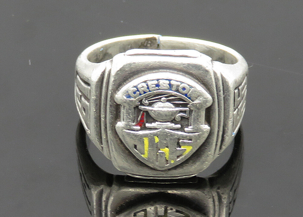 REED & BARTON 925 Silver  Vintage Antique Creston JHS Band Ring Sz 8  RG20076