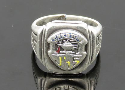 REED & BARTON 925 Silver  Vintage Antique Creston JHS Band Ring Sz 8  RG20076