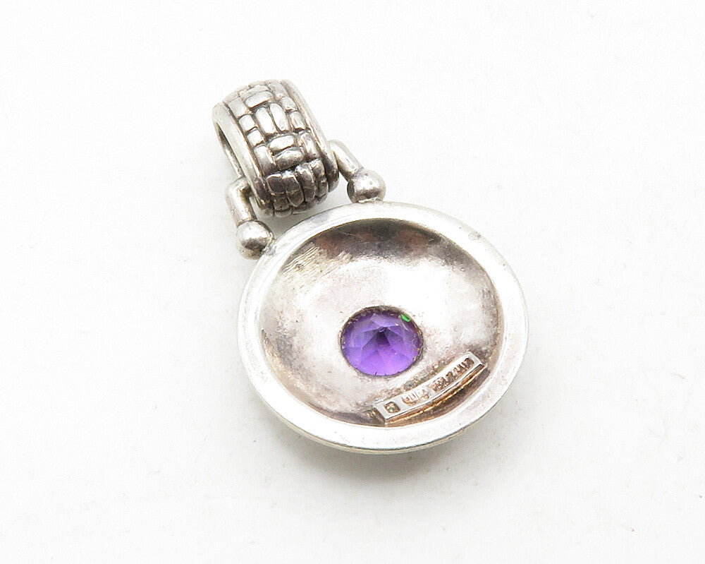 925 Sterling Silver  Vintage Amethyst Weaved Pattern Dome Pendant  PT9962
