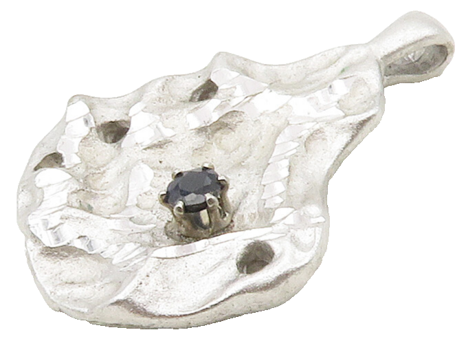 925 Silver  Vintage Sapphire Accent Modernist Diamond Cut Pendant  PT13288
