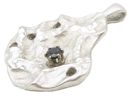 925 Silver  Vintage Sapphire Accent Modernist Diamond Cut Pendant  PT13288