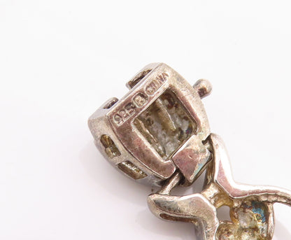 925 Sterling Silver Vintage Bracelet Blue Topaz Carved Knotted Link  BT10208