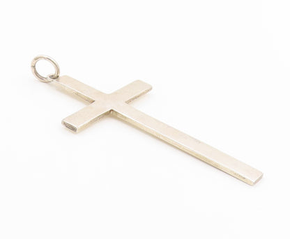 925 Sterling Silver Vintage Pendant Minimalist Large Religious Cross  PT26307