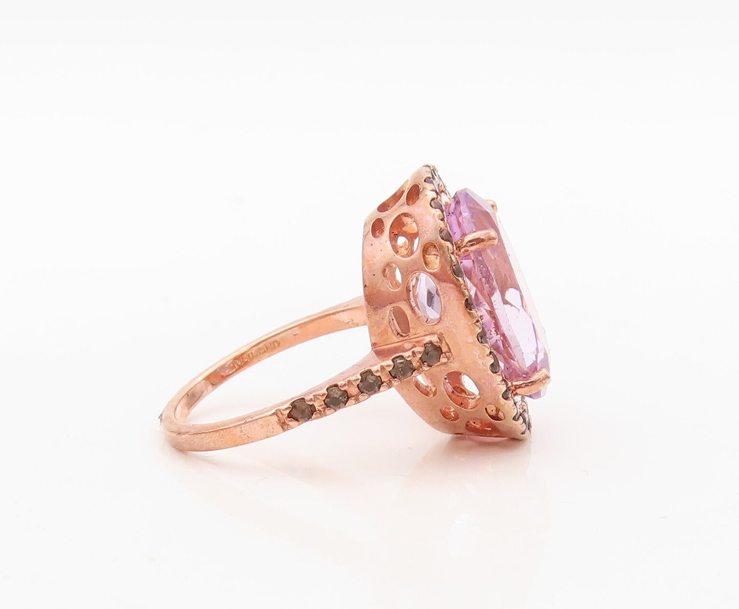 925 Sterling Silver Vintage Ring Rose Gold Plated CZ Smoky Quartz Sz 7.5 RG30340