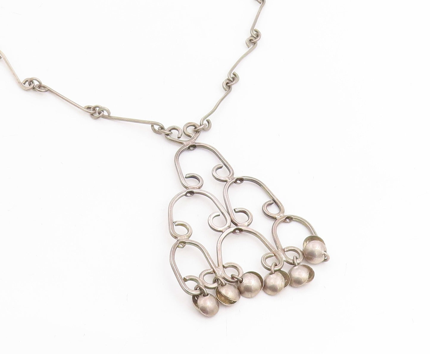 925 Sterling Silver Vintage Necklace ISRAEL Linked Loop Chandelier Chain  NE4759