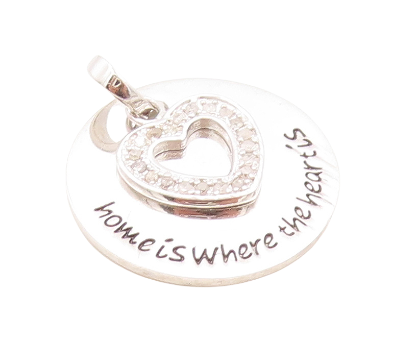 925 Sterling Silver Vintage Pendant Cutout Real Diamonds Heart & Coin  PT23797