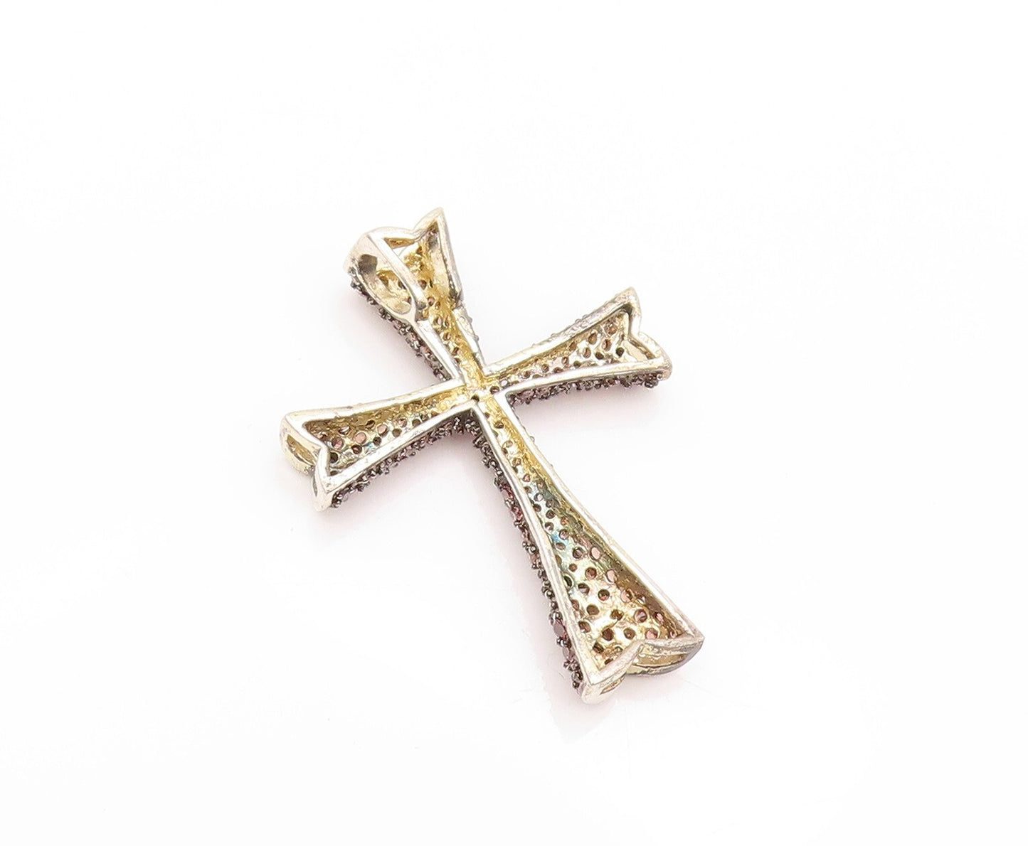 925 Sterling Silver Vintage Pendant Smoky Quartz Religious Cross  PT23962