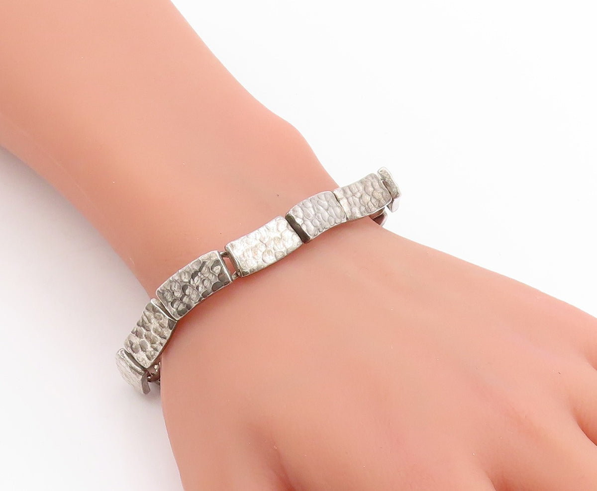 925 Sterling Silver Vintage Bracelet MEXICO Hammered Segment Link Chain  BT11414
