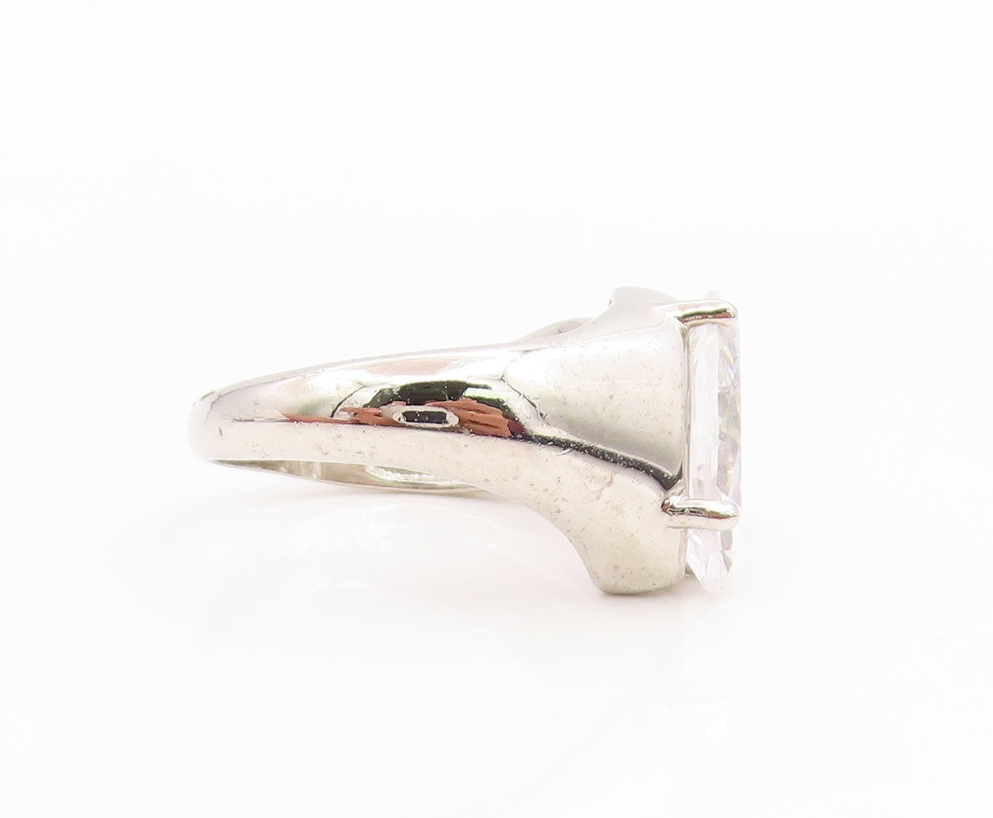 925 Sterling Silver Vintage Ring Marquise Cut CZ Ribbed Wave Band  Sz 7  RG35762
