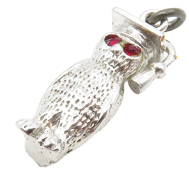925 Sterling Silver  Petite Pink Topaz Owl Graduate Motif Pendant  PT10625