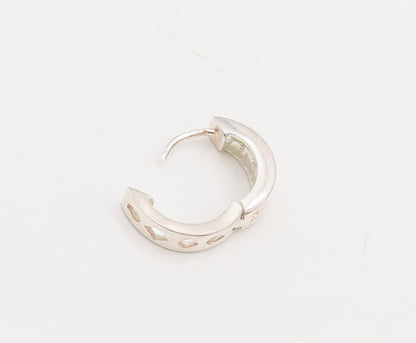 925 Sterling Silver  Vintage Minimalist White CZ Small Hoop Earrings  EG12576
