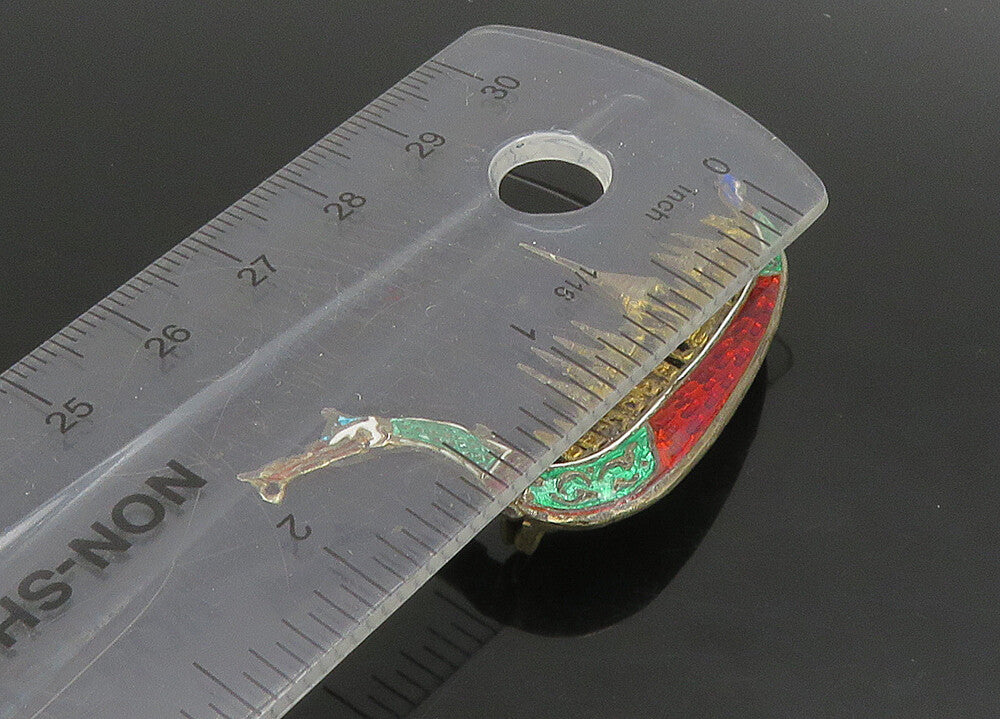 SIAM 925 Sterling Silver  Vintage Enamel Dragon Boat Brooch Pin  BP9057