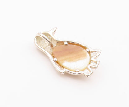 925 Sterling Silver  Vintage Mother Of Pearl Penguin Motif Pendant  PT17104