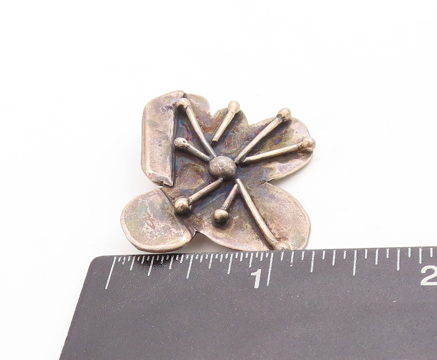 925 Sterling Silver Vintage Brooch Pin Dark Tone Brutalist Design Carved BP11392