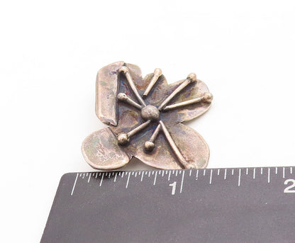 925 Sterling Silver Vintage Brooch Pin Dark Tone Brutalist Design Carved BP11392