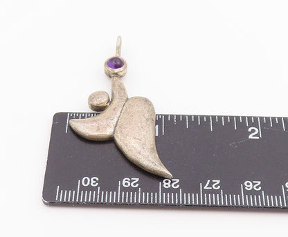 925 Sterling Silver Vintage Pendant Cabochon Amethyst Modernist Spirit  PT26370