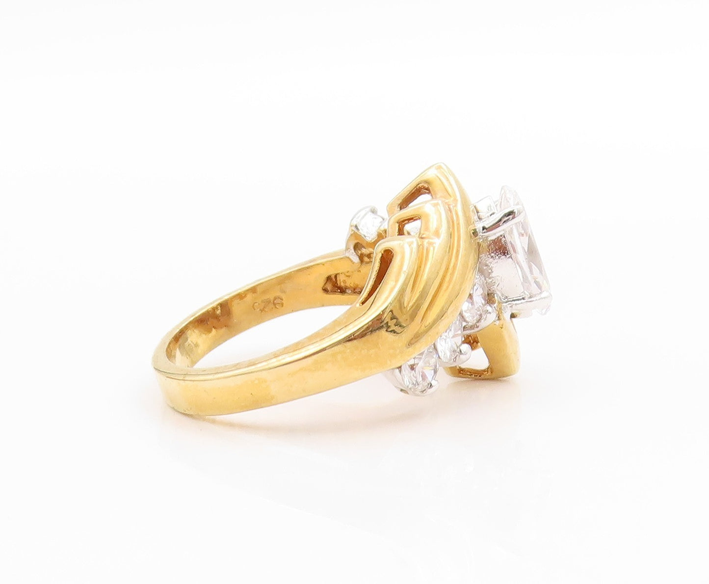 925 Sterling Silver Vintage Ring EDCO Gold Plated Designer CZ  Sz 8.5  RG33413