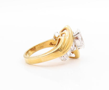 925 Sterling Silver Vintage Ring EDCO Gold Plated Designer CZ  Sz 8.5  RG33413