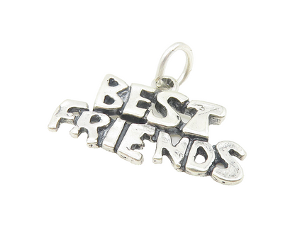 925 Sterling Silver  Vintage Shiny Best Friends Smooth Drop Pendant  PT8743