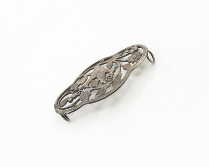 925 Sterling Silver  Vintage Dark Tone Floral Bird Scene Pendant  PT14244